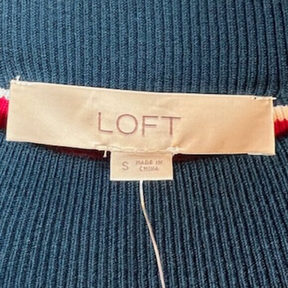 LOFT Striped Sweater Dress Small Navy Red White Bell Sleeve Knit Shift NWT - Picture 5 of 7